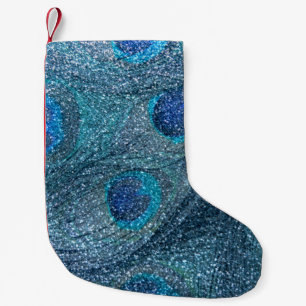 misty blue glitter peacock feathers small christmas stocking