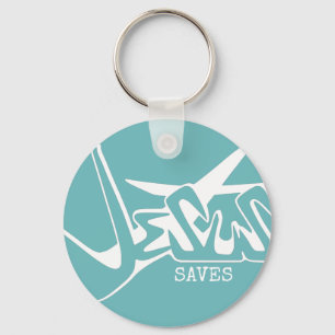 Misty Blue Graffiti Jesus Saves Key Ring