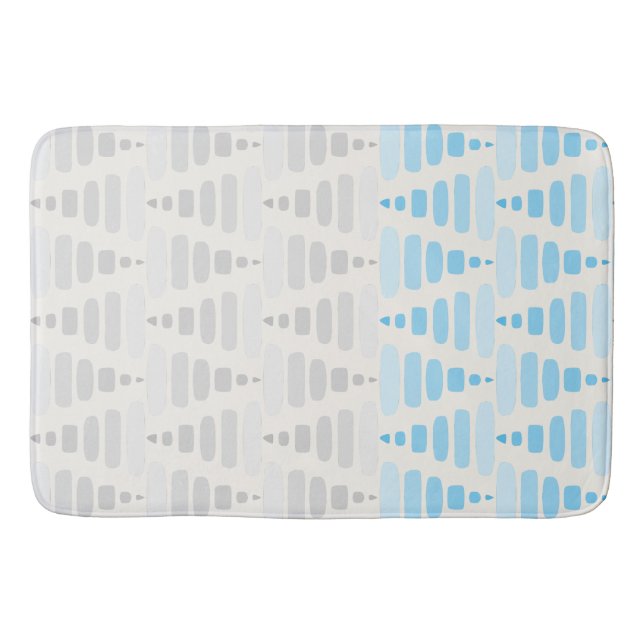misty blue grey cream Stacked Triangle Blocks Bath Mat (Front)