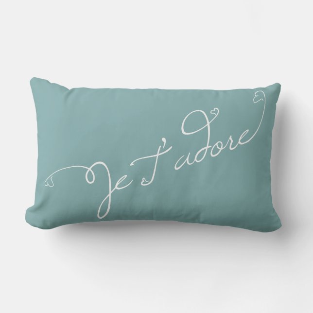 Misty Blue Je T Adore French Phrase I Adore You Lumbar Cushion (Front)