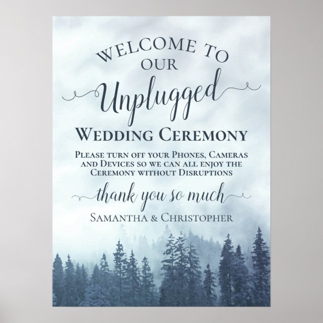 Misty Blue Mountains Unplugged Wedding Ceremony Poster (Front)