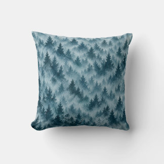 Misty Blue Pine Forest Watercolor Pattern Cushion