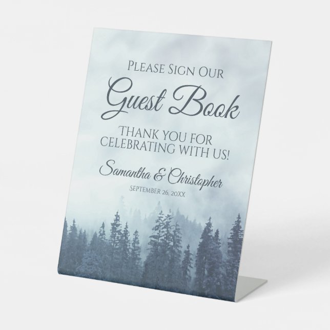 Misty Blue Pine Trees Please Sign Our Guest Book (Front)