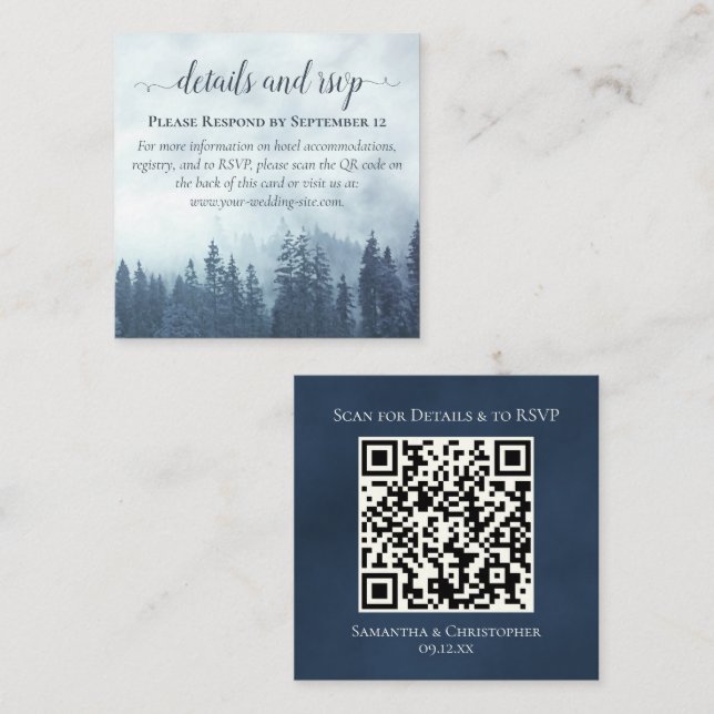 Misty Blue Pines Wedding Details & RSVP QR Code Enclosure Card (Front/Back)