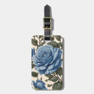 Misty Blue Roses And Green Leaves, Luggage Tag