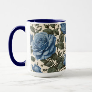 Misty Blue Roses And Green Leaves, Mug