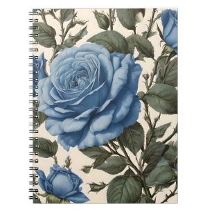 Misty Blue Roses And Green Leaves, Notebook