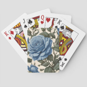 Misty Blue Roses And Green Leaves, Playing Cards