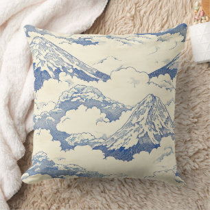 Misty Blue Snow Peaks Nature Scenic Pattern Cushion