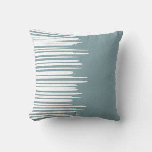 Misty Blue Uneven White Lines Modern  Throw Pillow