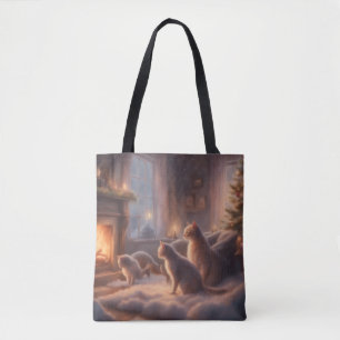 Misty Christmas Morning by the Fireplace Tote Bag