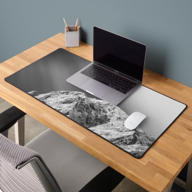 Misty clouds over the mountains in black and white desk mat (Office 2)
