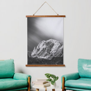 Misty clouds over the mountains in black and white hanging tapestry
