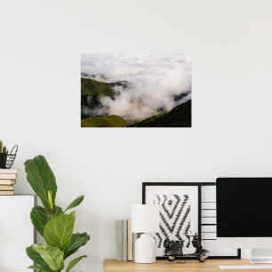 Misty clouds over the mountains in Madeira island Poster