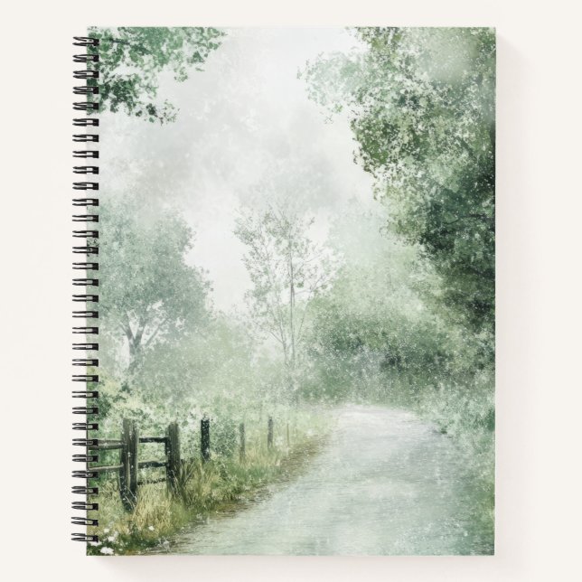Misty Country Road Forest Path Landscape (1) Notebook (Front)