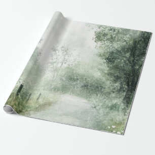 Misty Country Road Forest Path Landscape (1) Wrapping Paper