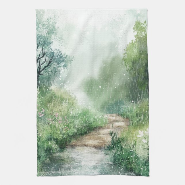 Misty Country Road Forest Path Landscape (2) Tea Towel (Vertical)