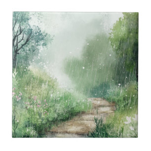 Misty Country Road Forest Path Landscape (2) Tile
