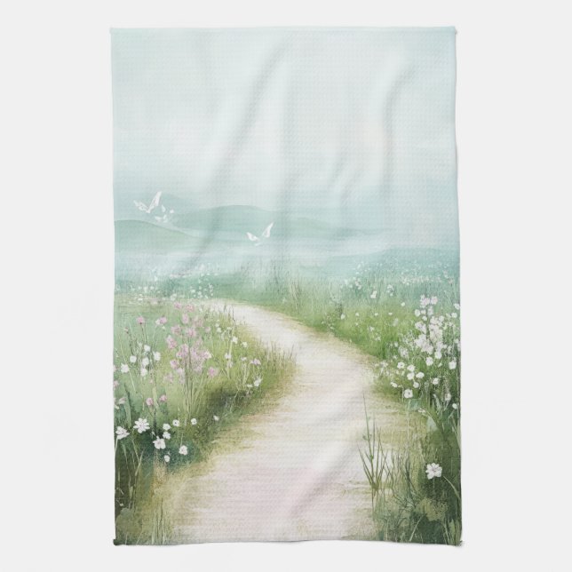 Misty Country Road Forest Path Landscape (3) Tea Towel (Vertical)