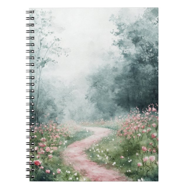Misty Country Road Forest Path Landscape (4) Notebook (Front)