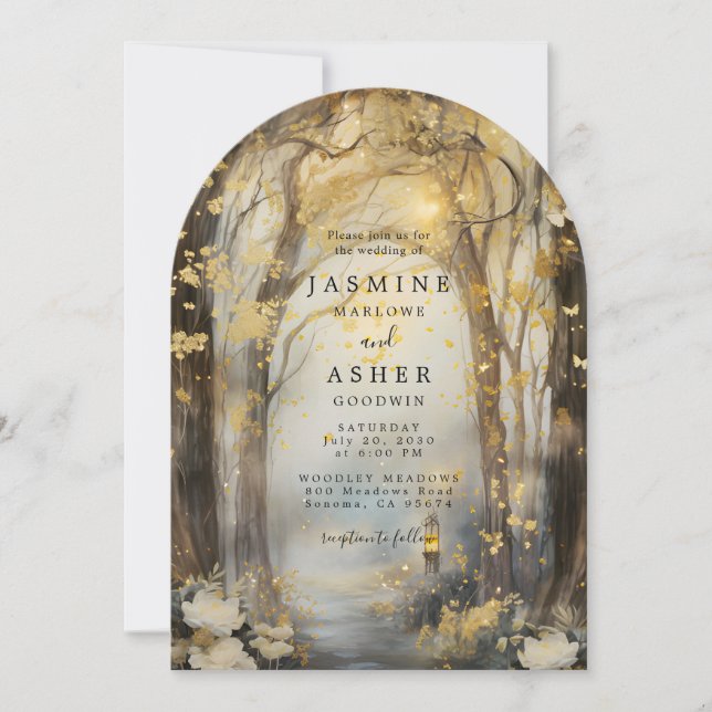 Misty Enchanted Forest Path Wedding Invitation (Front)