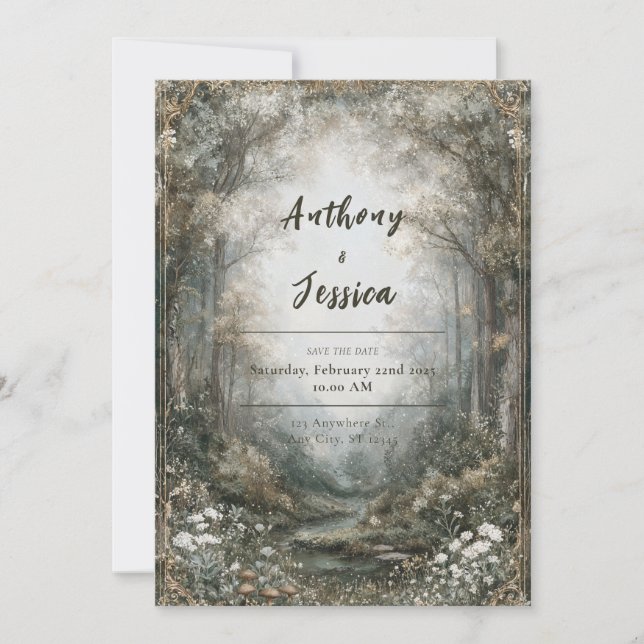Misty Enchanted Forest Wedding Invitation (Front)