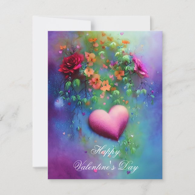 Misty flowers and heart valentine  holiday card (Front)