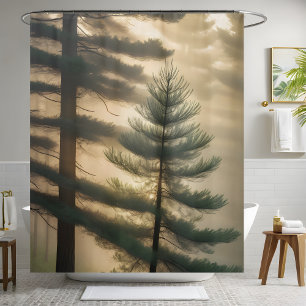 Misty Foggy Forest Pine Tree Nature Shower Curtain