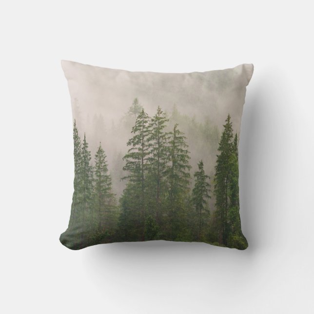 Misty Foggy Forest Trees Cushion (Front)