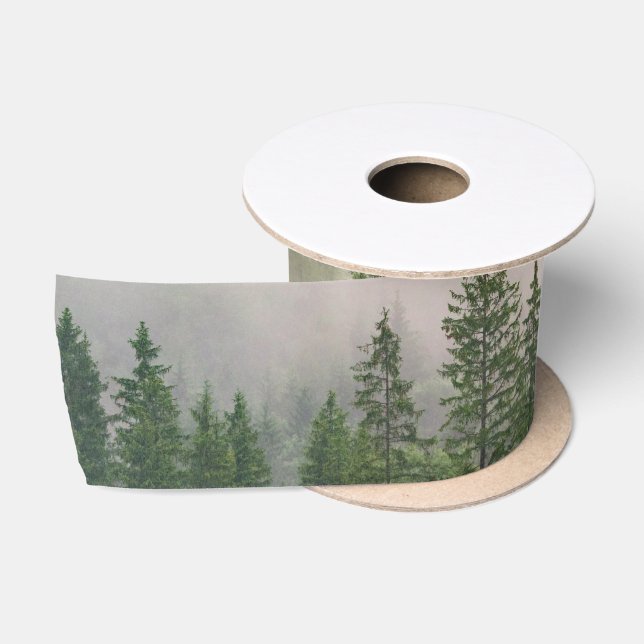 Misty Foggy Forest Trees Satin Ribbon (Spool)