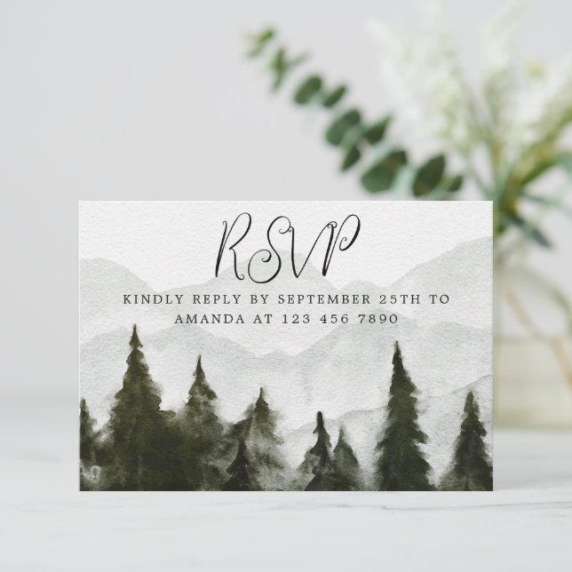 Misty Forest Baby Shower RSVP card (Standing Front)