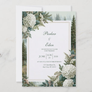 Misty Forest Hydrangea Wedding Invitation