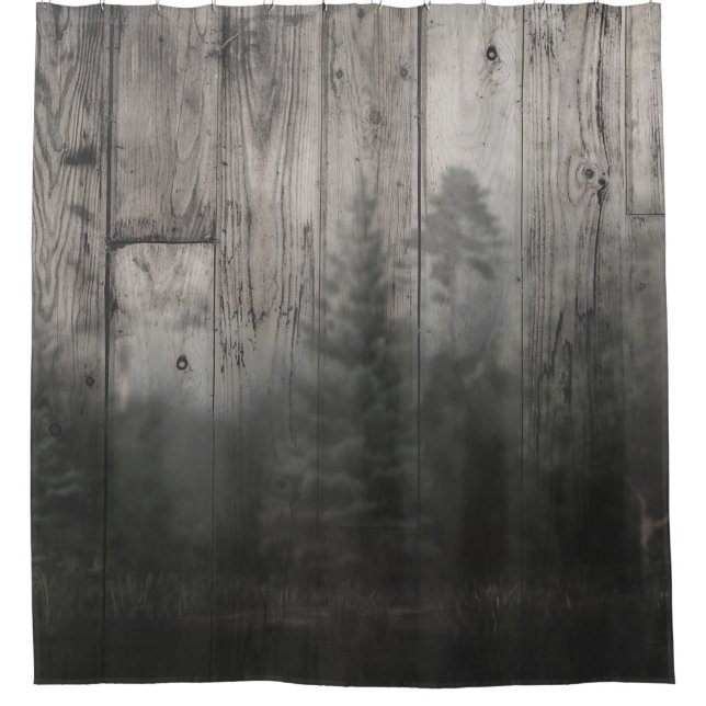 Misty Forest Lake Pine Trees &amp; Wood Rustic Shower Curtain (Front)