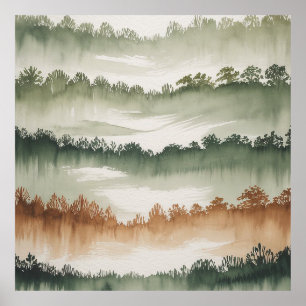 Misty Forest Layers - Watercolor Landscape Poster
