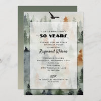 Misty Forest Masculine Birthday Party Invitations