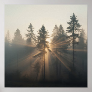Misty Forest Morning Landscape Poster