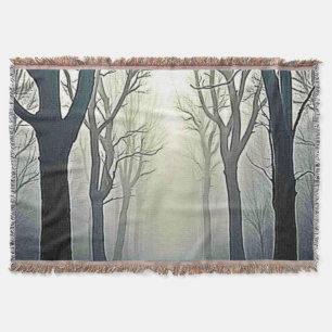 Misty Forest Path: Eerie Beauty Throw Blanket