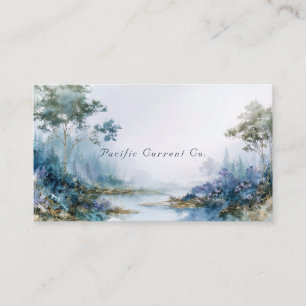 Misty Forest River Gold and Blue Landscape Business Card