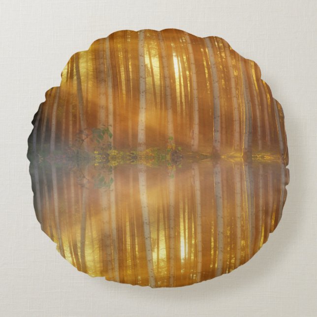 Misty Forest Scene Round Cushion (Front)