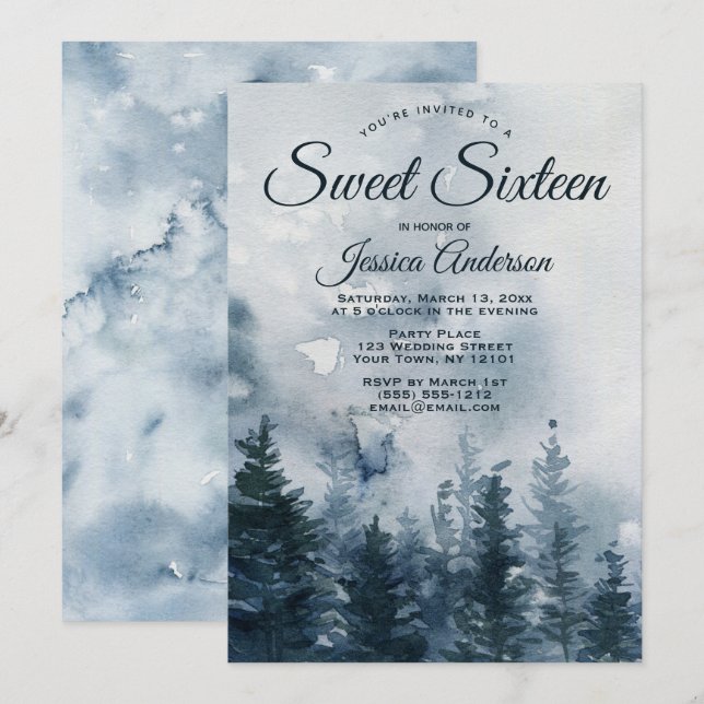 Misty Forest Sweet Sixteen Invitation (Front/Back)