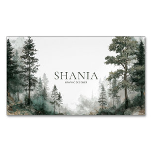 Misty Forest Watercolor Pine Tree Rustic Mountain Magnetic Business Card