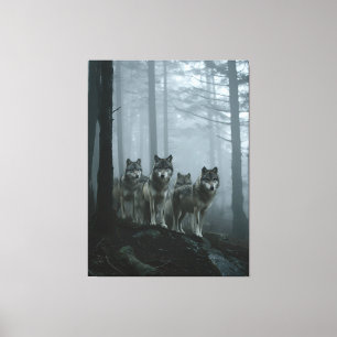 Misty Forest Wolf Pack Canvas Print