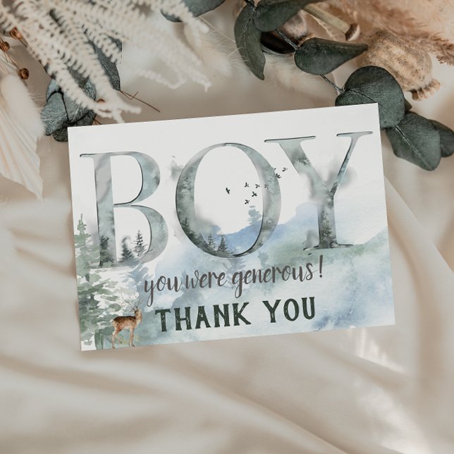 Misty Forest Woodland Country Deer Boy Baby Shower Thank You Card (Creator Uploaded)