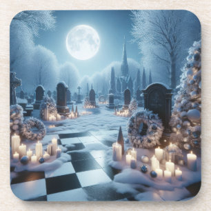 Misty Graveyard Christmas Gothic Holiday Decor Coaster
