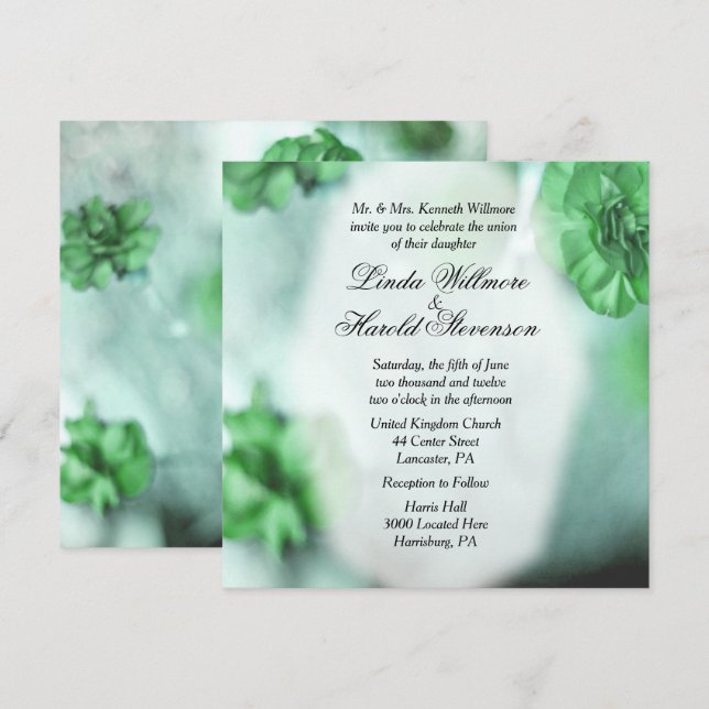 Misty Green Floral Wedding Invitations (Front/Back)