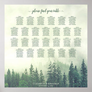 Misty Green Pines 26 Table Wedding Seating Chart