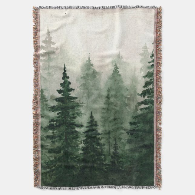 Misty Green Woodland Throw Blanket (Front Vertical)
