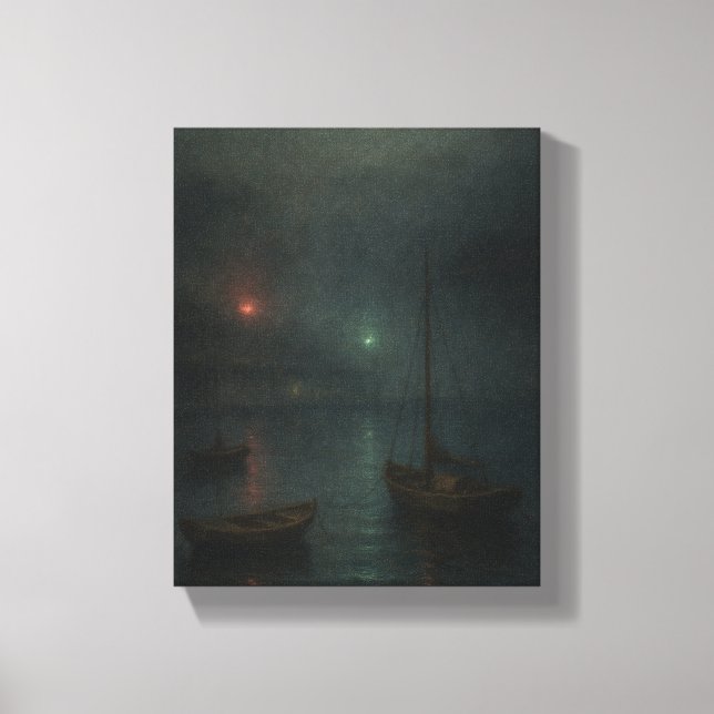 Misty Harbour Twilight - Impressionist Maritime Canvas Print (Front)