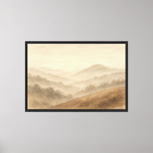 Misty Hillside at Dawn Watercolor Canvas Print
