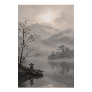 Misty Japanese Mountain Wall Art Poster